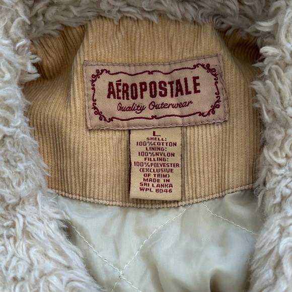 VTG AEROPOSTALE VANILLA CORDUROY VEGAN FUR COLLARED JACKET, SIZE L - Picture 9 of 12